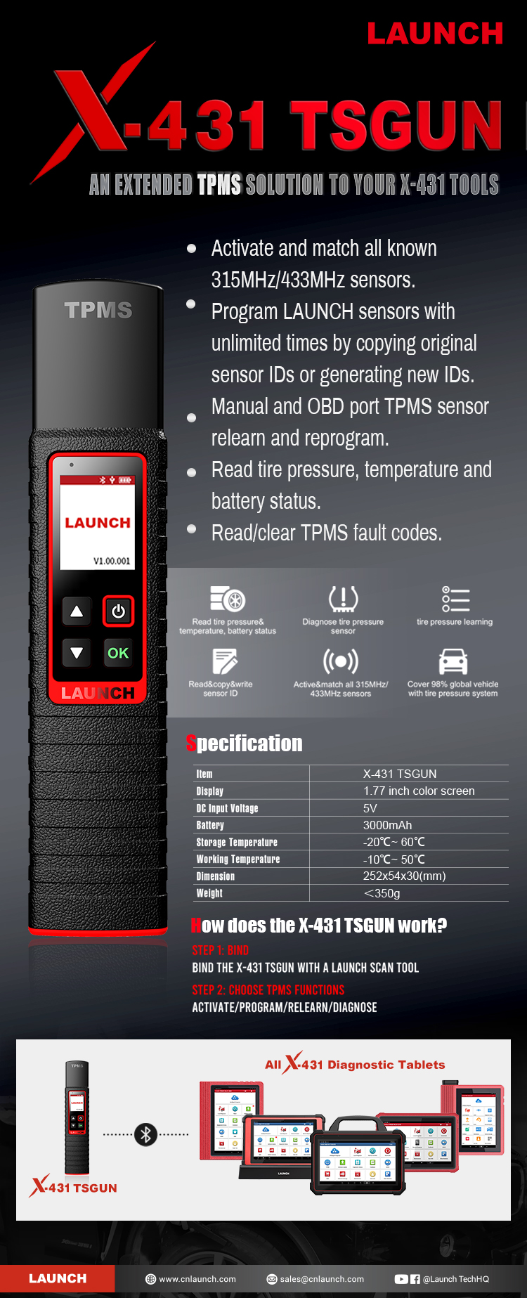 LAUNCH® X431 TSGUN TPMS Programming Tire Pressure Detector